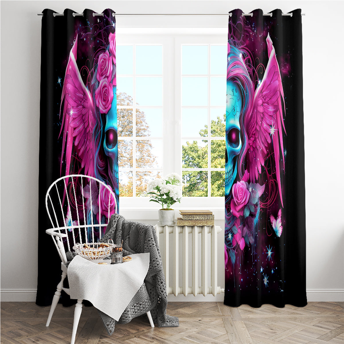 Skull Lady Window Curtain In My Next Life I Want To Be The Karma Fairy - Wonder Print Shop