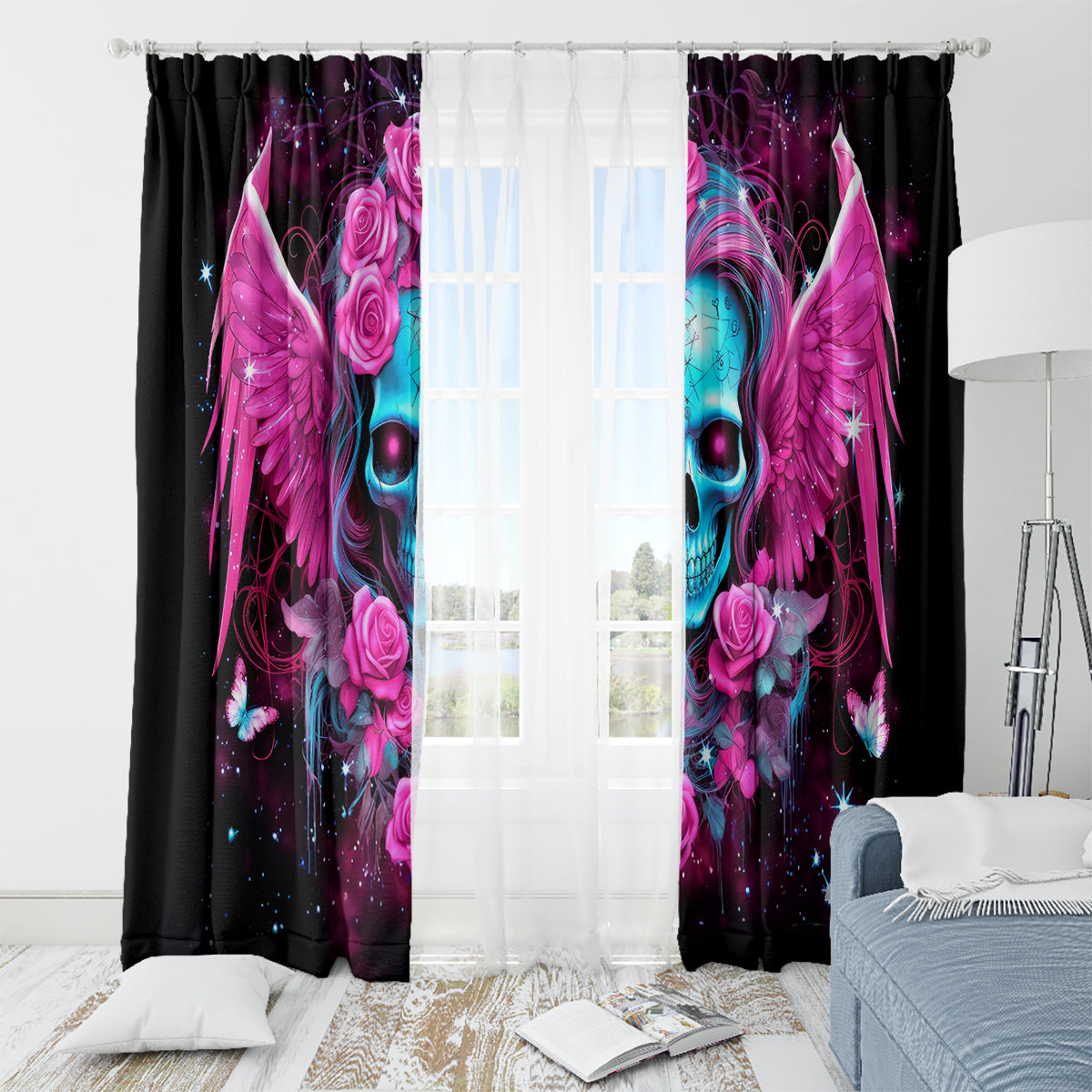 Skull Lady Window Curtain In My Next Life I Want To Be The Karma Fairy - Wonder Print Shop