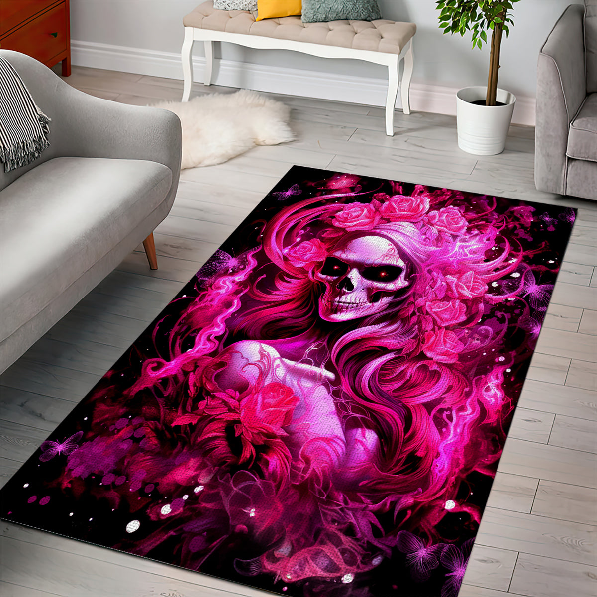 Skull Lady Area Rug Look Hot Be Cold - Wonder Print Shop