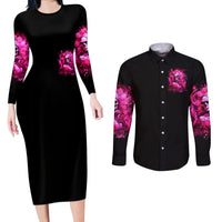 Skull Lady Couples Matching Long Sleeve Bodycon Dress and Long Sleeve Button Shirt Look Hot Be Cold - Wonder Print Shop