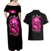 Skull Lady Couples Matching Off Shoulder Maxi Dress and Hawaiian Shirt Look Hot Be Cold - Wonder Print Shop