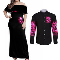 Skull Lady Couples Matching Off Shoulder Maxi Dress and Long Sleeve Button Shirt Look Hot Be Cold - Wonder Print Shop