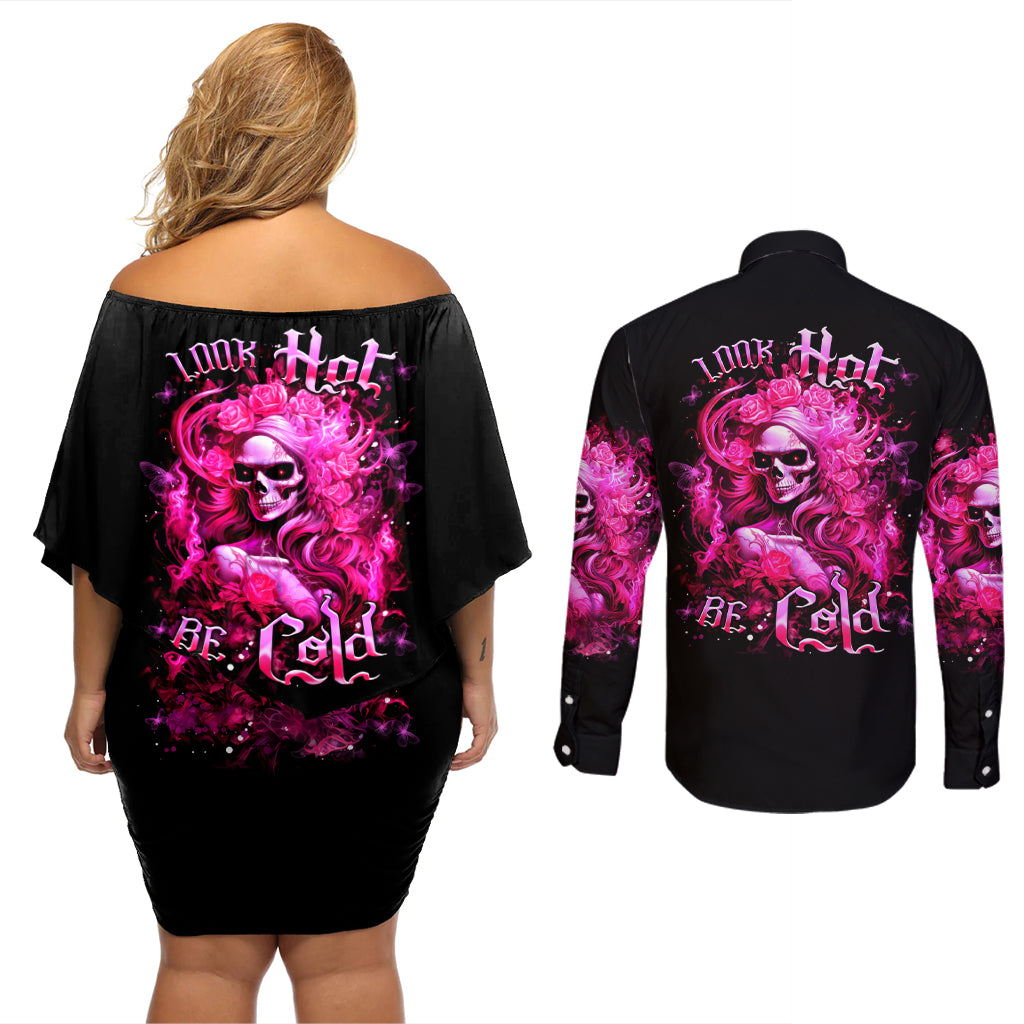 Skull Lady Couples Matching Off Shoulder Short Dress and Long Sleeve Button Shirt Look Hot Be Cold - Wonder Print Shop