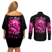 Skull Lady Couples Matching Off Shoulder Short Dress and Long Sleeve Button Shirt Look Hot Be Cold - Wonder Print Shop