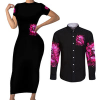 Skull Lady Couples Matching Short Sleeve Bodycon Dress and Long Sleeve Button Shirt Look Hot Be Cold - Wonder Print Shop