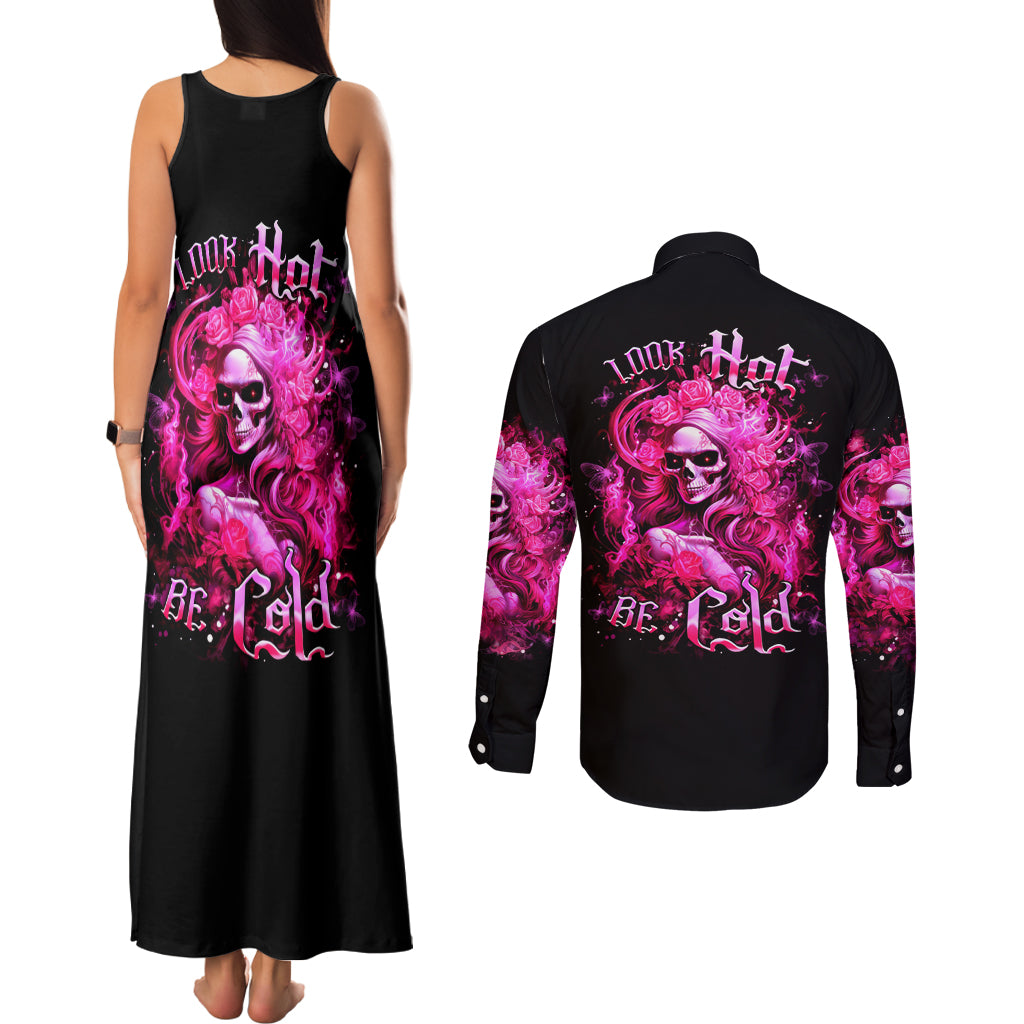 Skull Lady Couples Matching Tank Maxi Dress and Long Sleeve Button Shirt Look Hot Be Cold - Wonder Print Shop