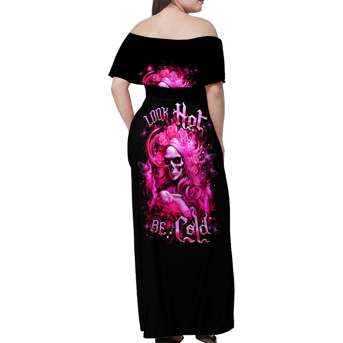 Skull Lady Family Matching Off Shoulder Maxi Dress and Hawaiian Shirt Look Hot Be Cold - Wonder Print Shop