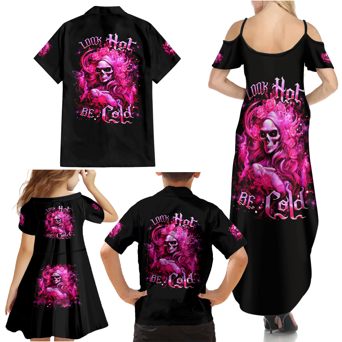 Skull Lady Family Matching Summer Maxi Dress and Hawaiian Shirt Look Hot Be Cold - Wonder Print Shop
