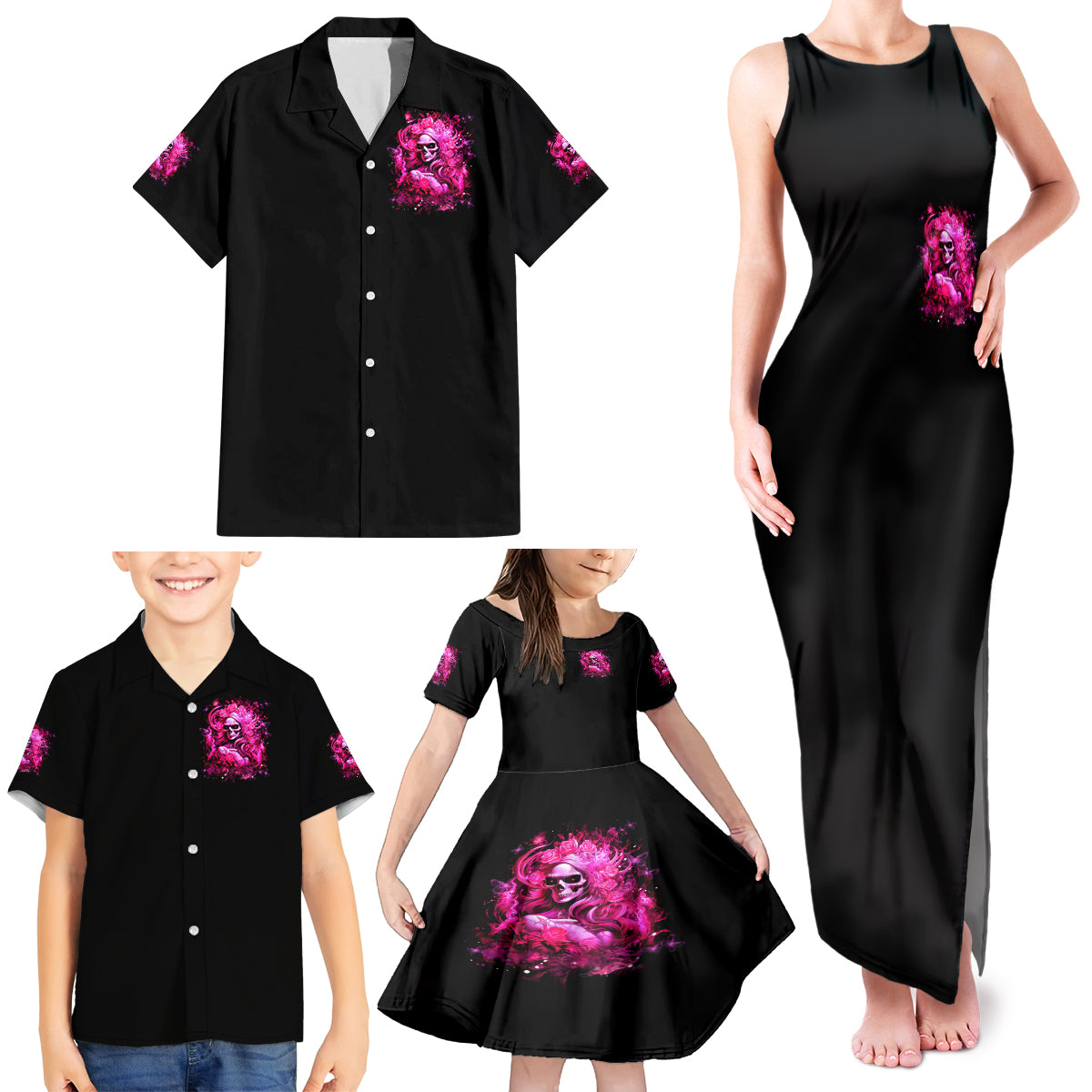 Skull Lady Family Matching Tank Maxi Dress and Hawaiian Shirt Look Hot Be Cold - Wonder Print Shop