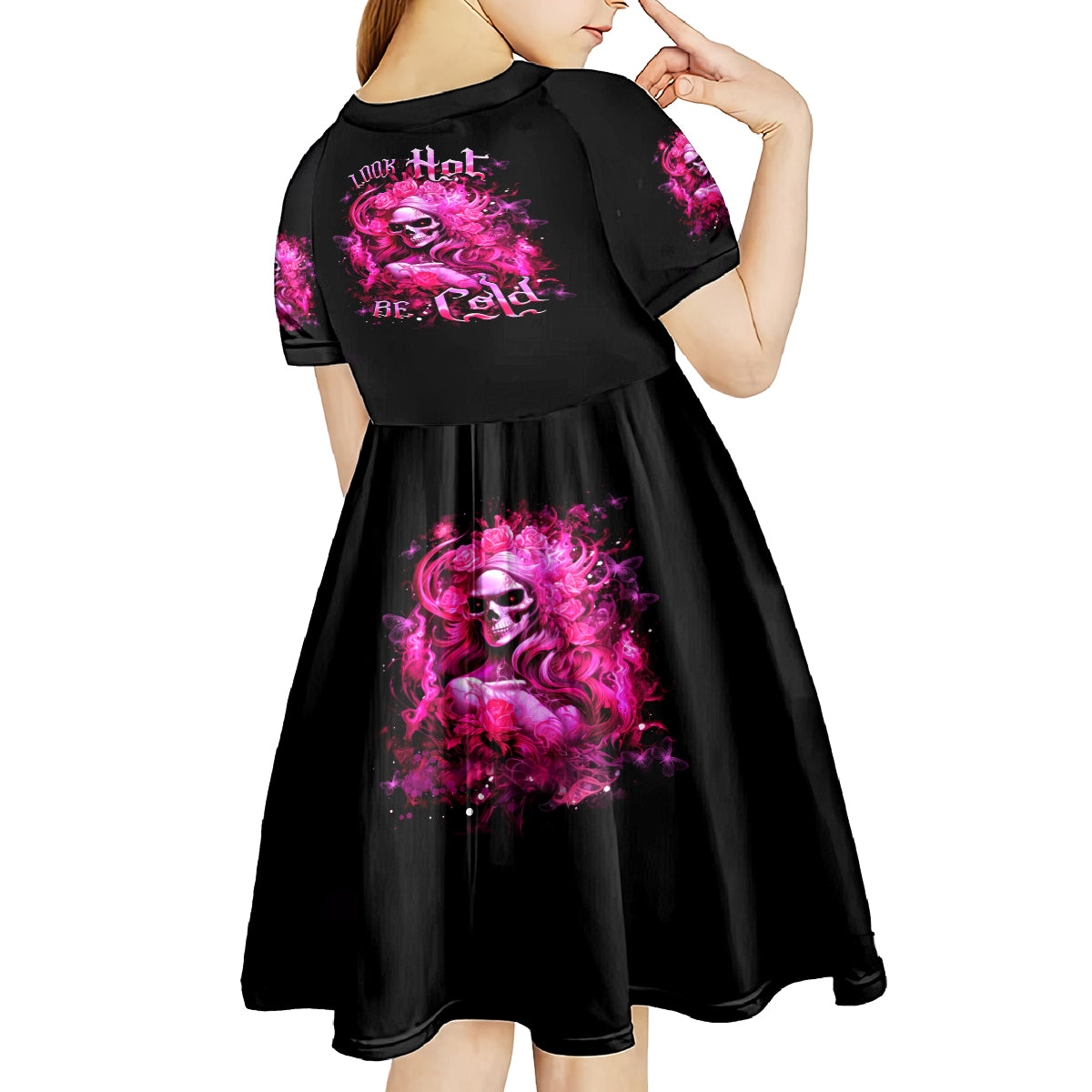 Skull Lady Kid Short Sleeve Dress Look Hot Be Cold - Wonder Print Shop