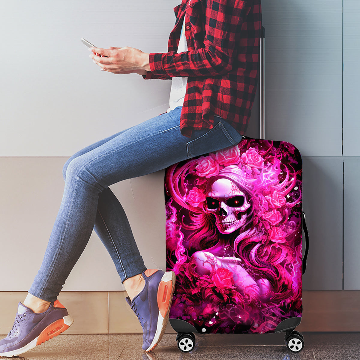 Skull Lady Luggage Cover Look Hot Be Cold - Wonder Print Shop