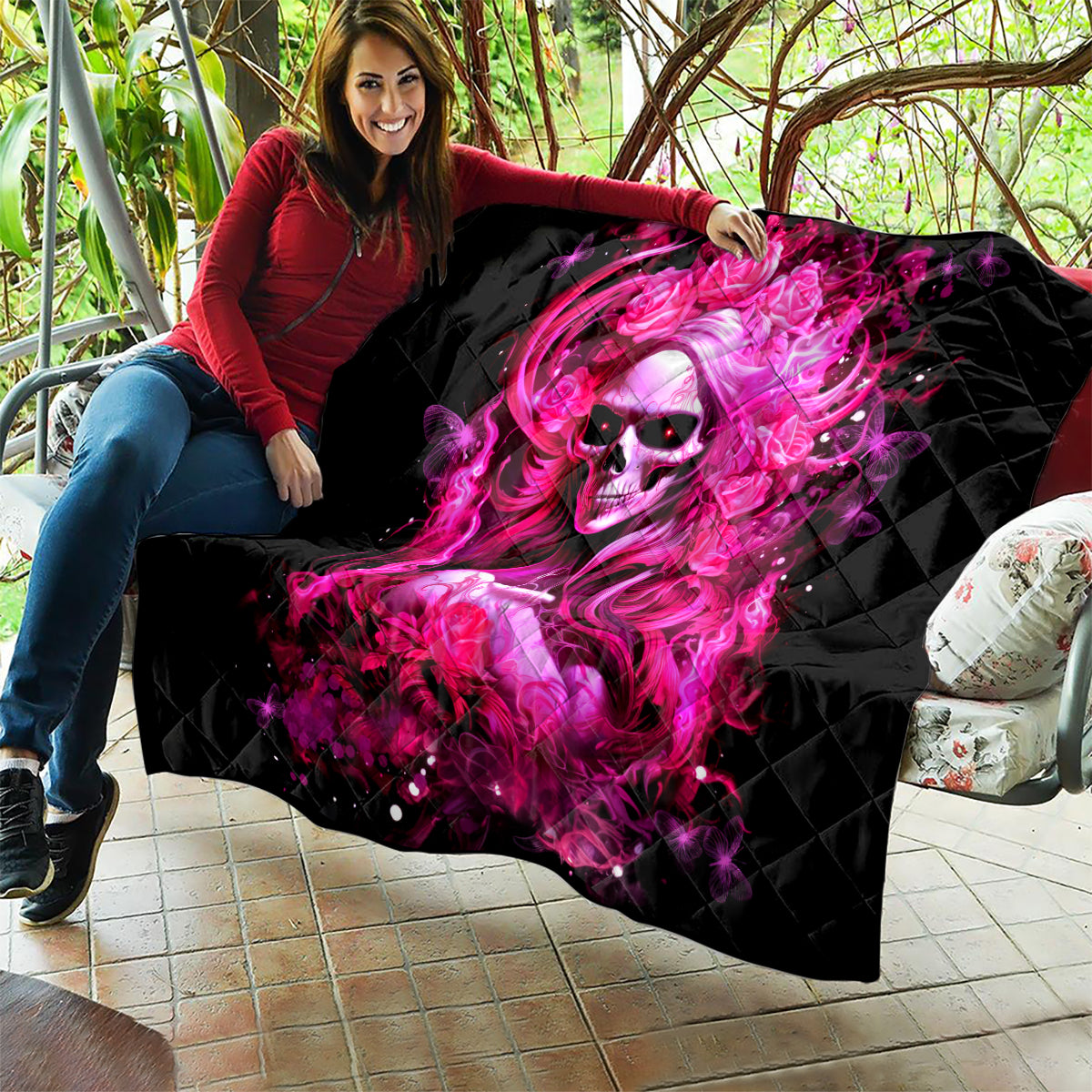 Skull Lady Quilt Look Hot Be Cold - Wonder Print Shop