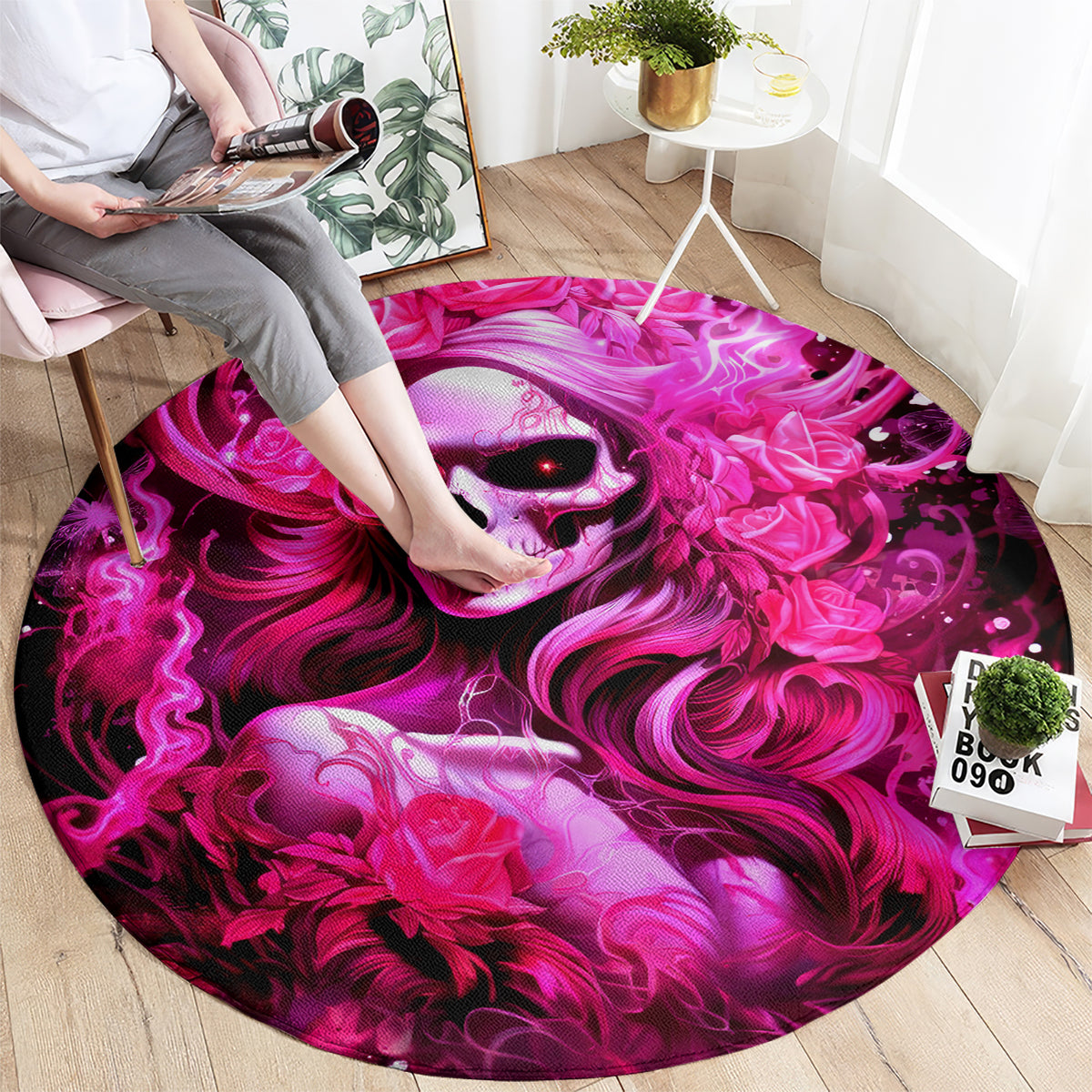 Skull Lady Round Carpet Look Hot Be Cold