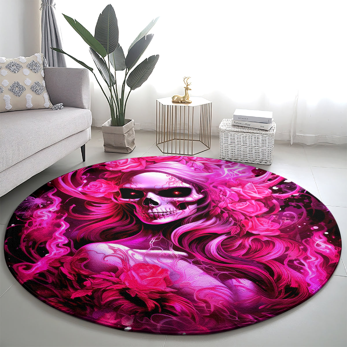 Skull Lady Round Carpet Look Hot Be Cold