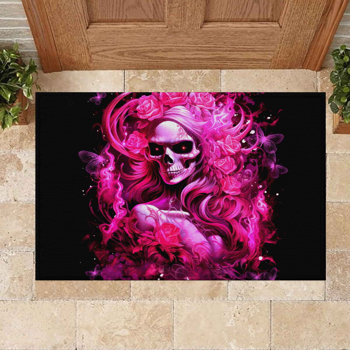 Skull Lady Rubber Doormat Look Hot Be Cold - Wonder Print Shop