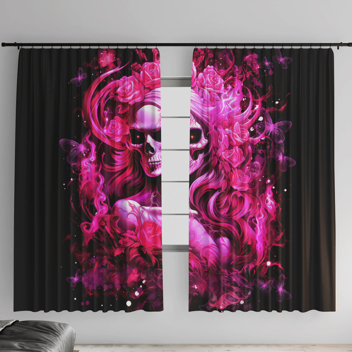 Skull Lady Window Curtain Look Hot Be Cold - Wonder Print Shop