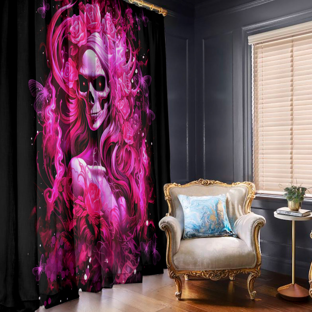 Skull Lady Window Curtain Look Hot Be Cold - Wonder Print Shop