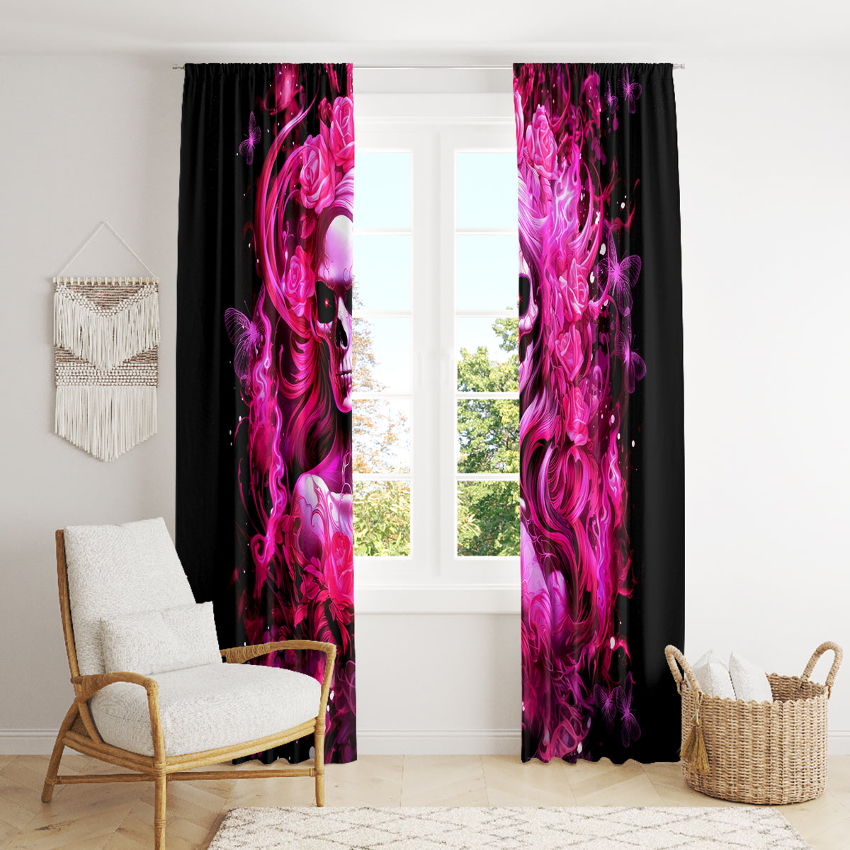 Skull Lady Window Curtain Look Hot Be Cold - Wonder Print Shop