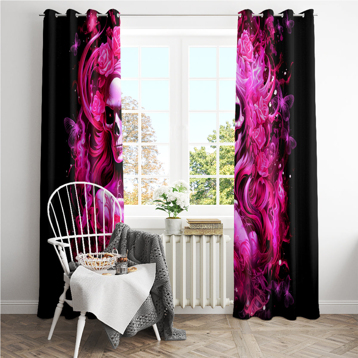 Skull Lady Window Curtain Look Hot Be Cold - Wonder Print Shop