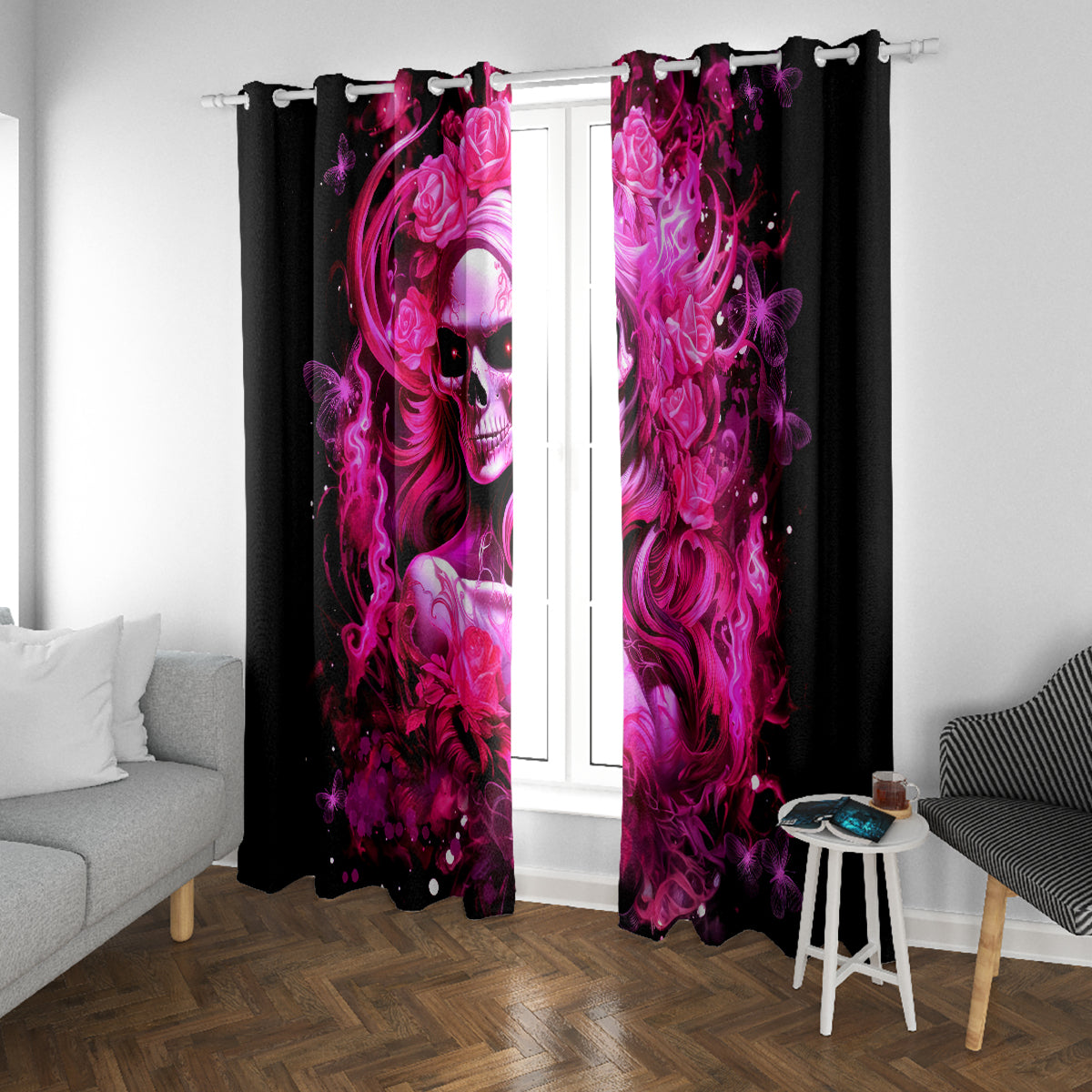 Skull Lady Window Curtain Look Hot Be Cold - Wonder Print Shop