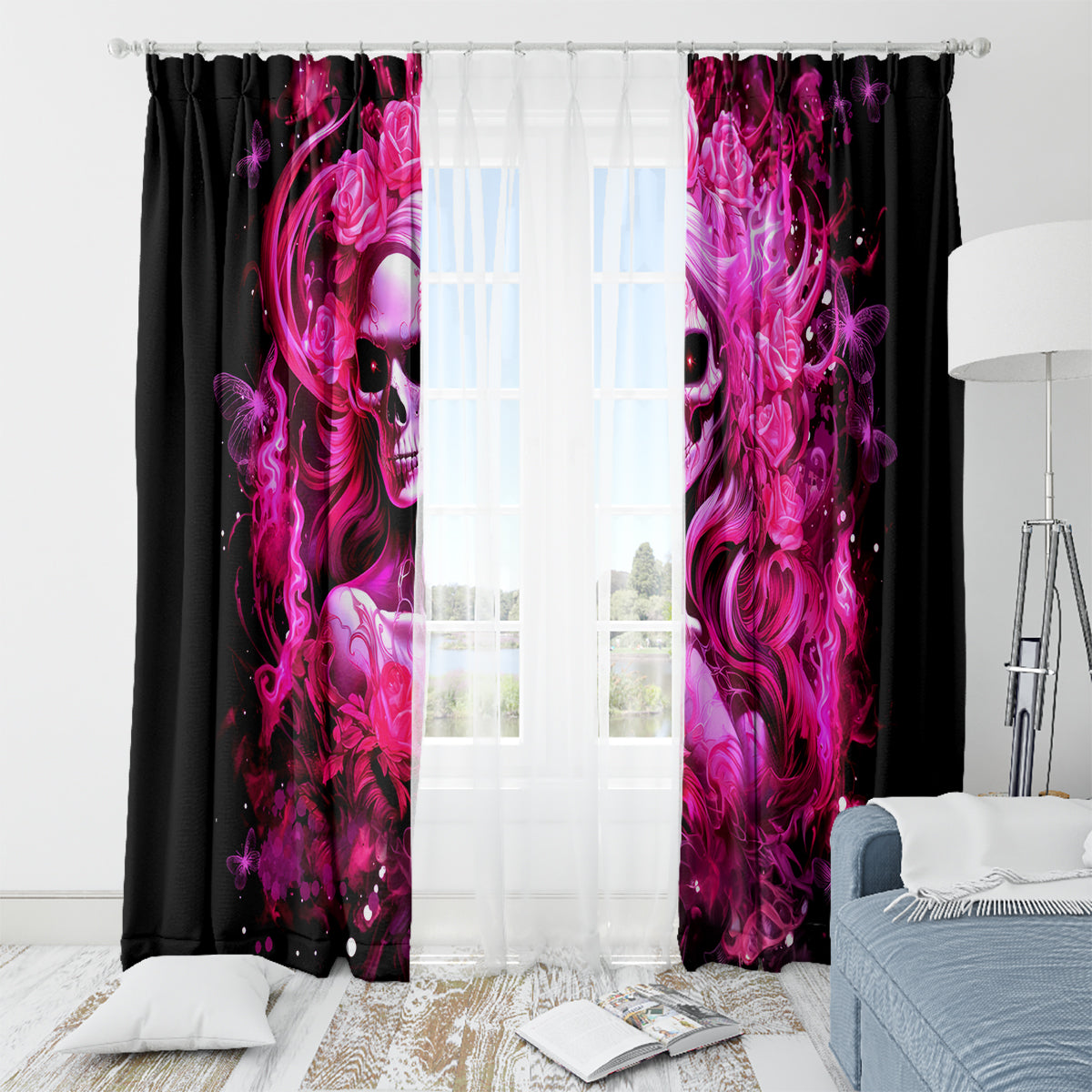 Skull Lady Window Curtain Look Hot Be Cold - Wonder Print Shop