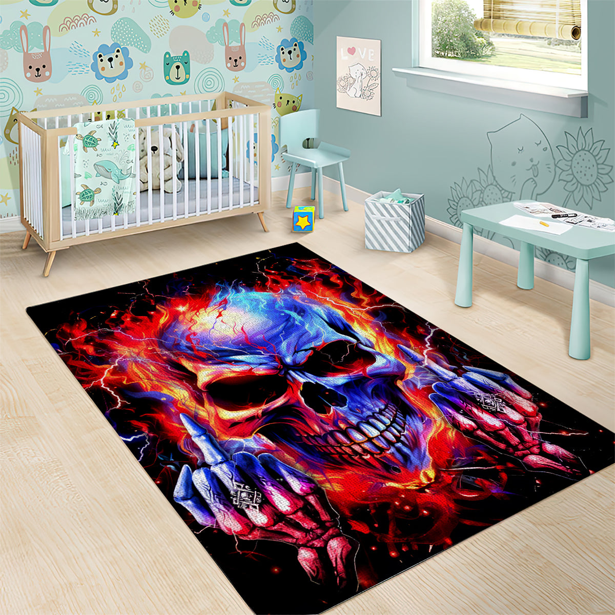 Flame Skull Area Rug My Give A Fuck Is Broken But My Go Fuck Yourself Is Fully Functional - Wonder Print Shop