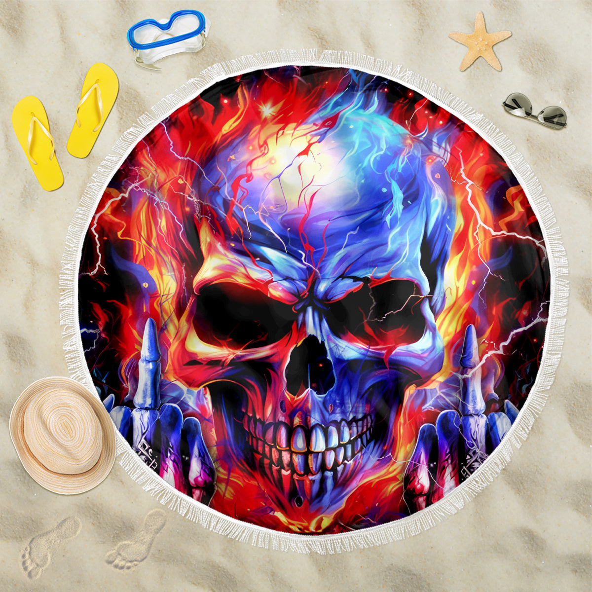 Flame Skull Beach Blanket My Give A Fuck Is Broken But My Go Fuck Yourself Is Fully Functional - Wonder Print Shop