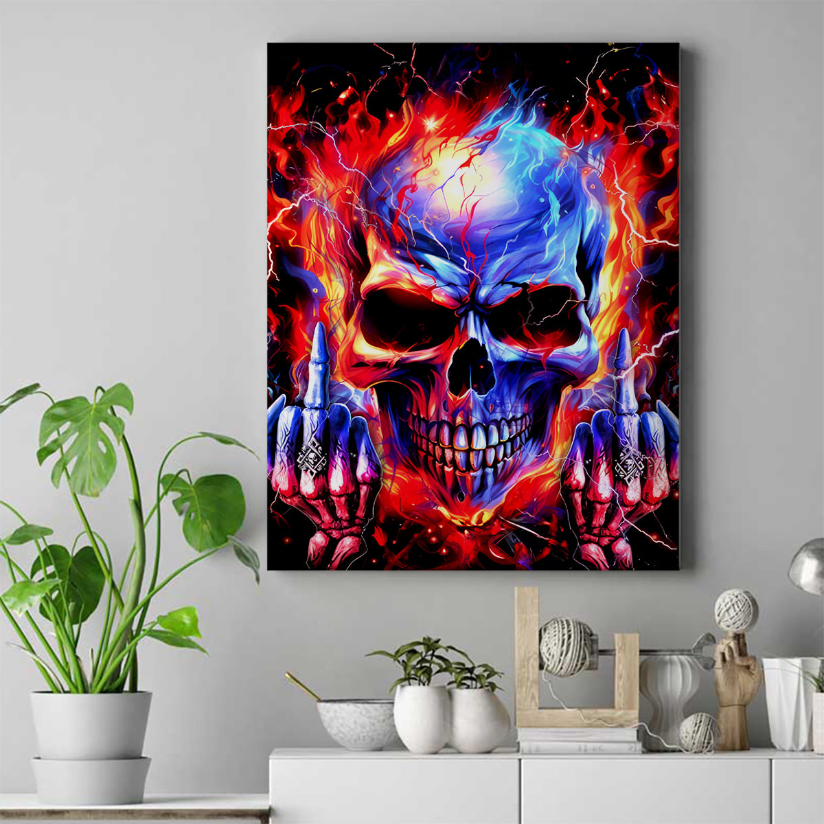 Flame Skull Canvas Wall Art My Give A Fuck Is Broken But My Go Fuck Yourself Is Fully Functional - Wonder Print Shop