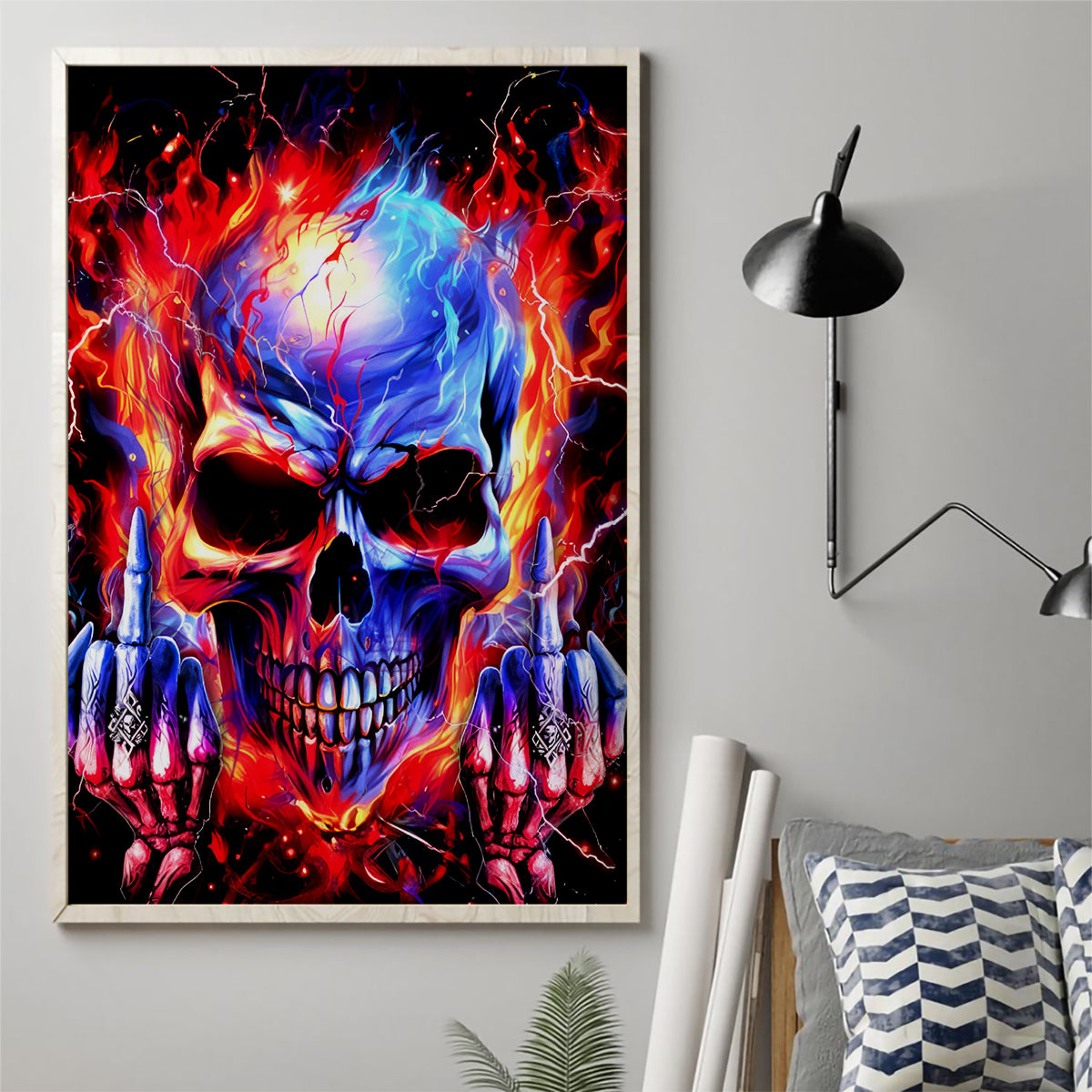 Flame Skull Canvas Wall Art My Give A Fuck Is Broken But My Go Fuck Yourself Is Fully Functional - Wonder Print Shop