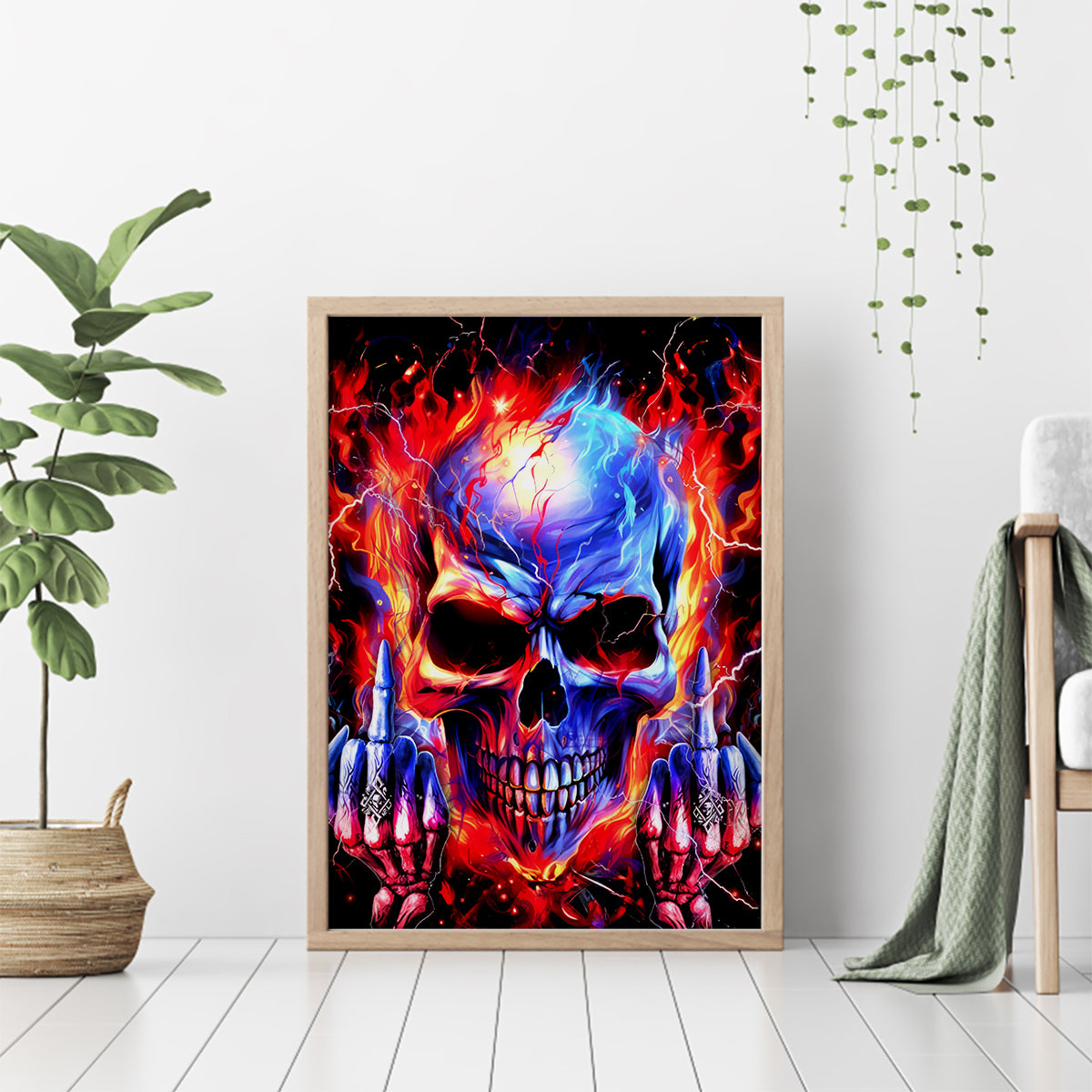 Flame Skull Canvas Wall Art My Give A Fuck Is Broken But My Go Fuck Yourself Is Fully Functional - Wonder Print Shop