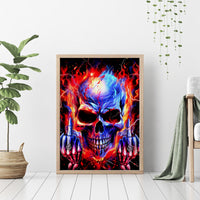Flame Skull Canvas Wall Art My Give A Fuck Is Broken But My Go Fuck Yourself Is Fully Functional - Wonder Print Shop