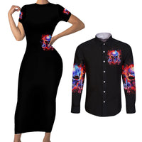 Flame Skull Couples Matching Short Sleeve Bodycon Dress and Long Sleeve Button Shirt My Give A Fuck Is Broken But My Go Fuck Yourself Is Fully Functional - Wonder Print Shop