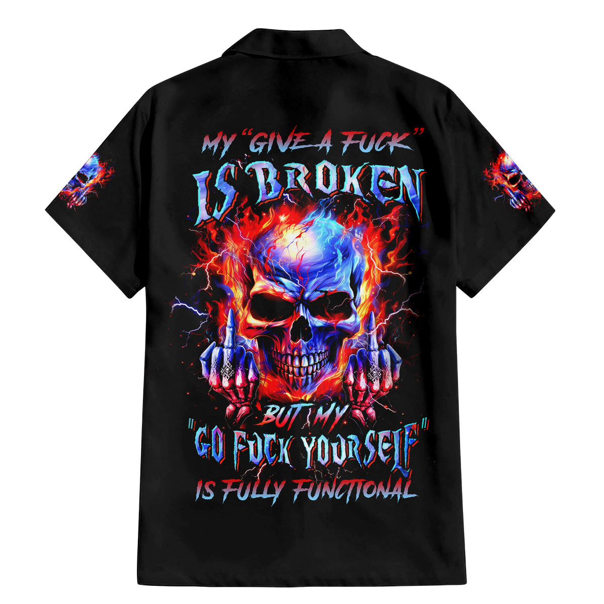 Flame Skull Family Matching Mermaid Dress and Hawaiian Shirt My Give A Fuck Is Broken But My Go Fuck Yourself Is Fully Functional - Wonder Print Shop