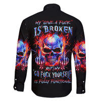 Flame Skull Family Matching Short Sleeve Bodycon Dress and Hawaiian Shirt My Give A Fuck Is Broken But My Go Fuck Yourself Is Fully Functional - Wonder Print Shop