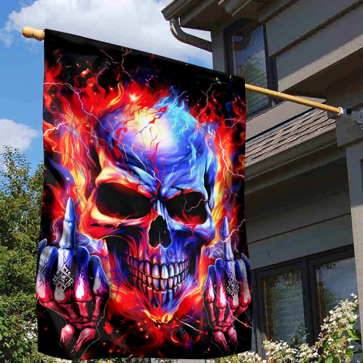 Flame Skull Garden Flag My Give A Fuck Is Broken But My Go Fuck Yourself Is Fully Functional - Wonder Print Shop