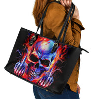 Flame Skull Leather Tote Bag My Give A Fuck Is Broken But My Go Fuck Yourself Is Fully Functional - Wonder Print Shop