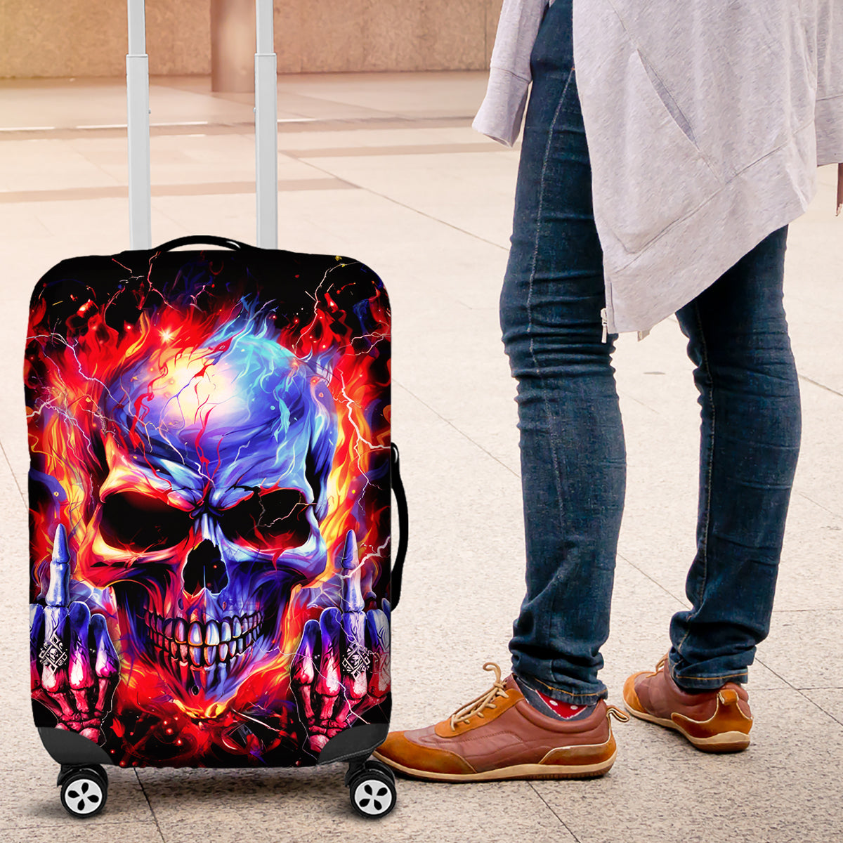 Flame Skull Luggage Cover My Give A Fuck Is Broken But My Go Fuck Yourself Is Fully Functional - Wonder Print Shop
