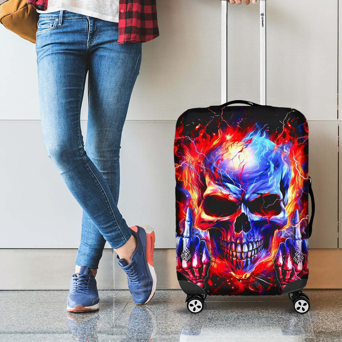 Flame Skull Luggage Cover My Give A Fuck Is Broken But My Go Fuck Yourself Is Fully Functional - Wonder Print Shop