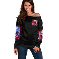 Flame Skull Off Shoulder Sweater My Give A Fuck Is Broken But My Go Fuck Yourself Is Fully Functional - Wonder Print Shop