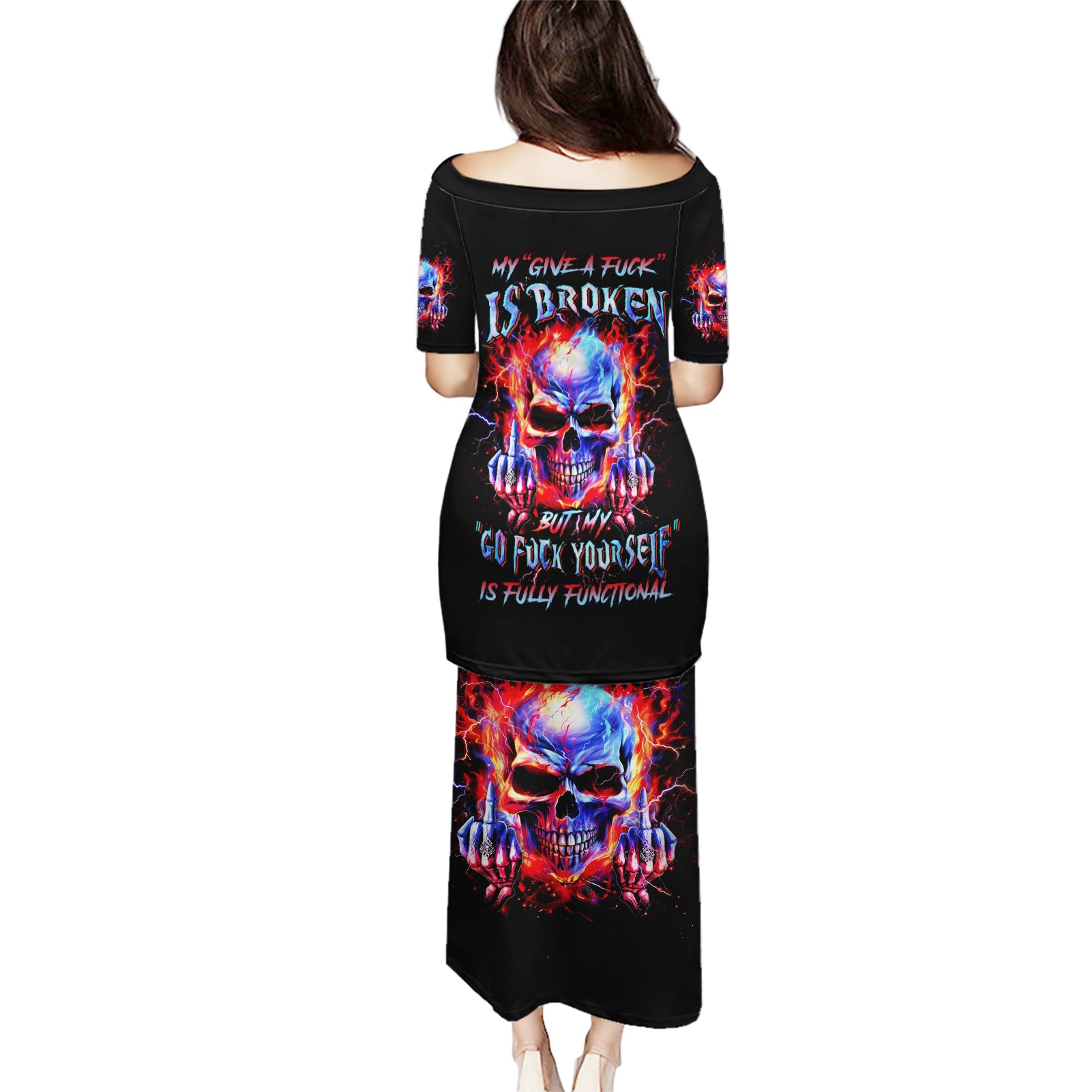 Flame Skull Puletasi My Give A Fuck Is Broken But My Go Fuck Yourself Is Fully Functional - Wonder Print Shop