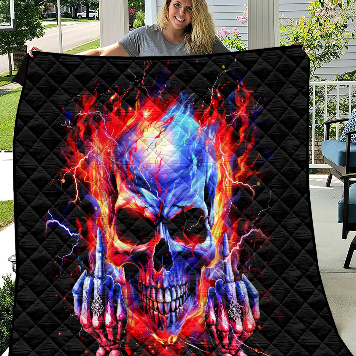 Flame Skull Quilt My Give A Fuck Is Broken But My Go Fuck Yourself Is Fully Functional - Wonder Print Shop
