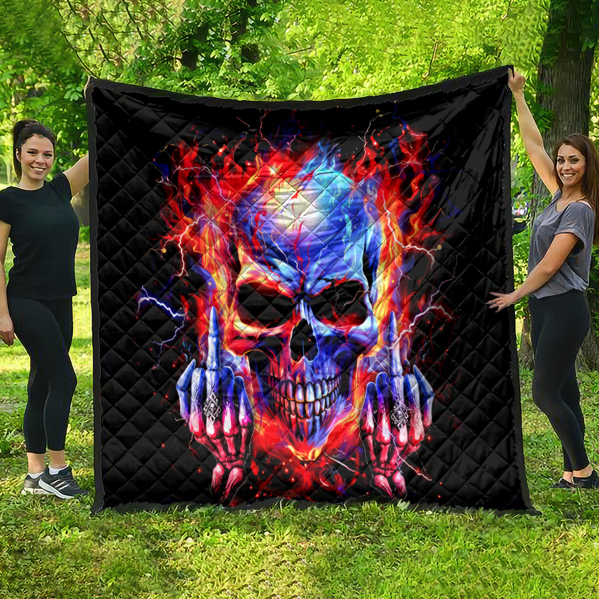 Flame Skull Quilt My Give A Fuck Is Broken But My Go Fuck Yourself Is Fully Functional - Wonder Print Shop