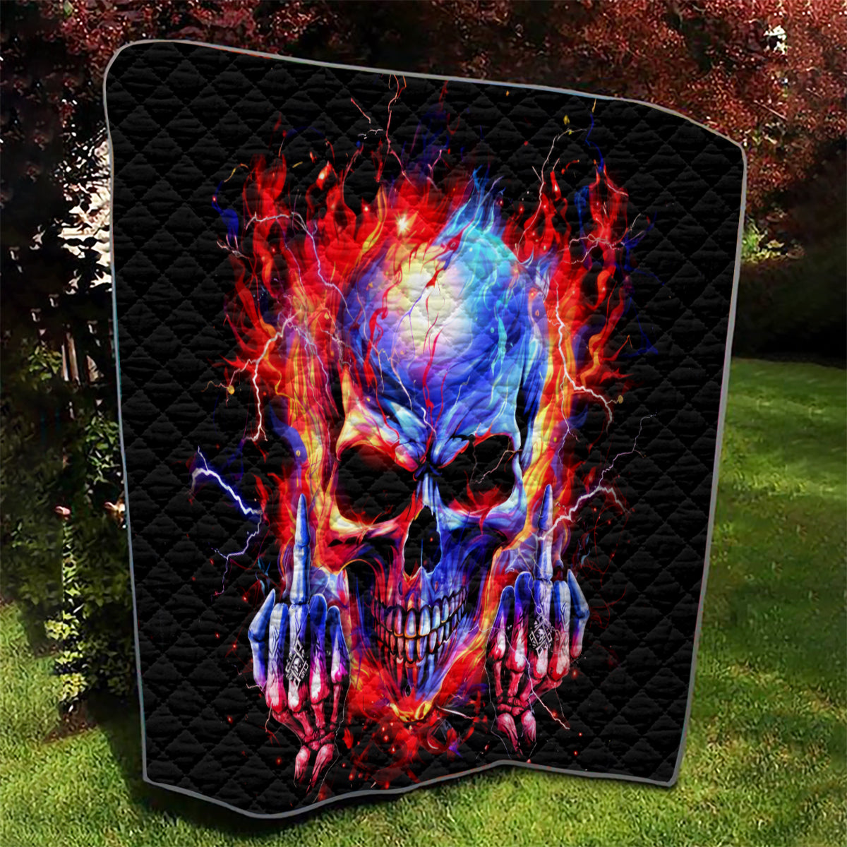Flame Skull Quilt My Give A Fuck Is Broken But My Go Fuck Yourself Is Fully Functional - Wonder Print Shop