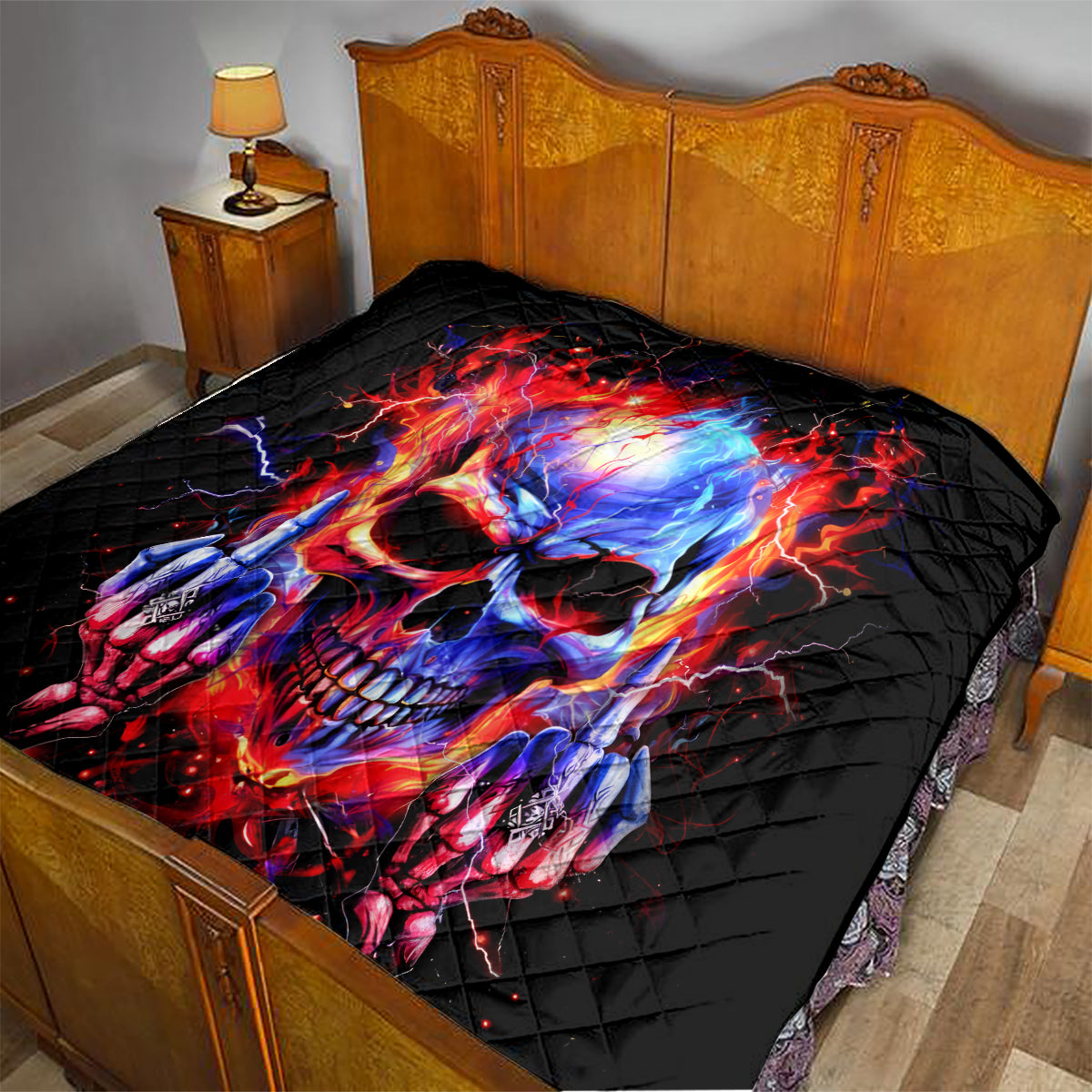 Flame Skull Quilt My Give A Fuck Is Broken But My Go Fuck Yourself Is Fully Functional - Wonder Print Shop