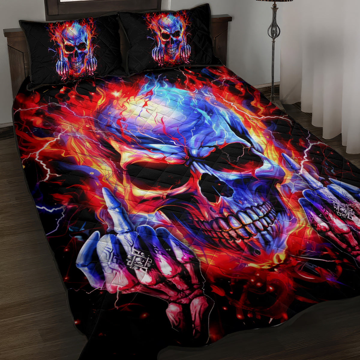 Flame Skull Quilt Bed Set My Give A Fuck Is Broken But My Go Fuck Yourself Is Fully Functional - Wonder Print Shop