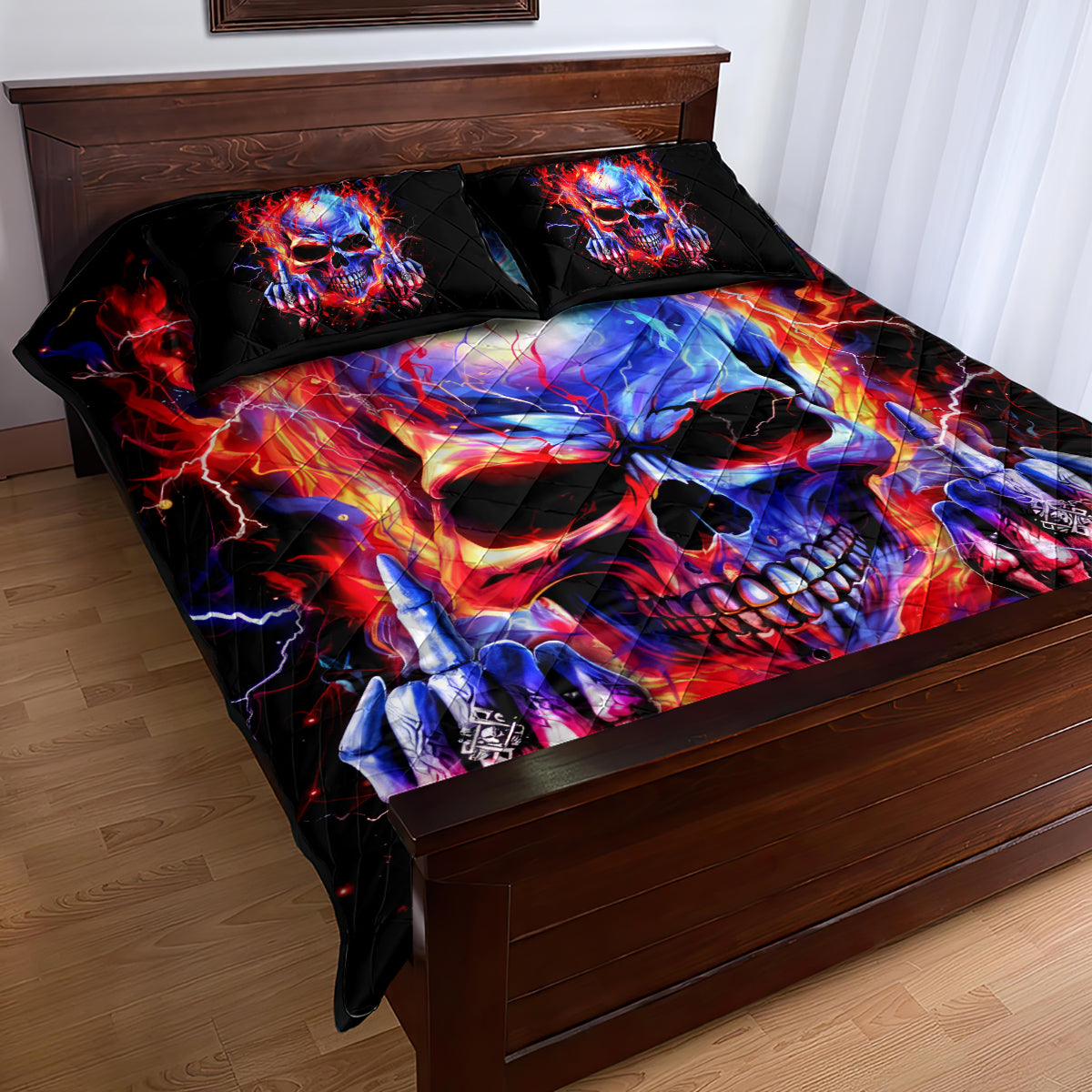 Flame Skull Quilt Bed Set My Give A Fuck Is Broken But My Go Fuck Yourself Is Fully Functional - Wonder Print Shop