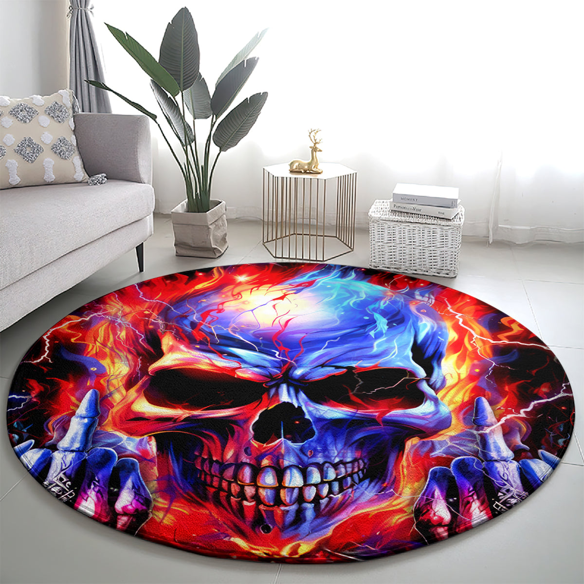 Flame Skull Round Carpet My Give A Fuck Is Broken But My Go Fuck Yourself Is Fully Functional DT01