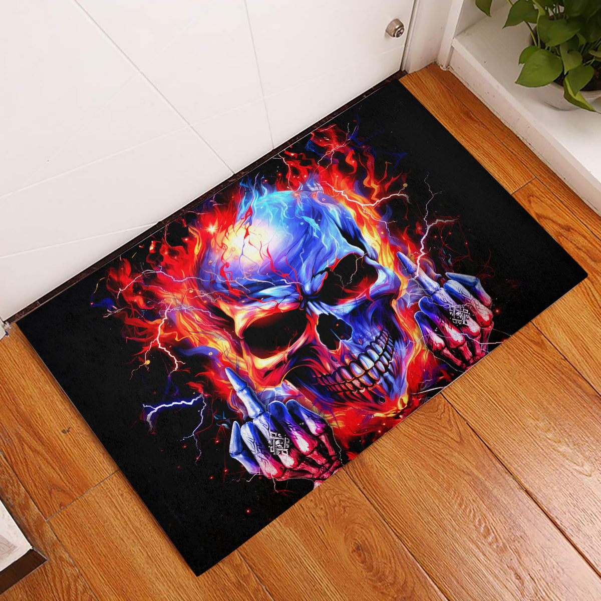 Flame Skull Rubber Doormat My Give A Fuck Is Broken But My Go Fuck Yourself Is Fully Functional - Wonder Print Shop