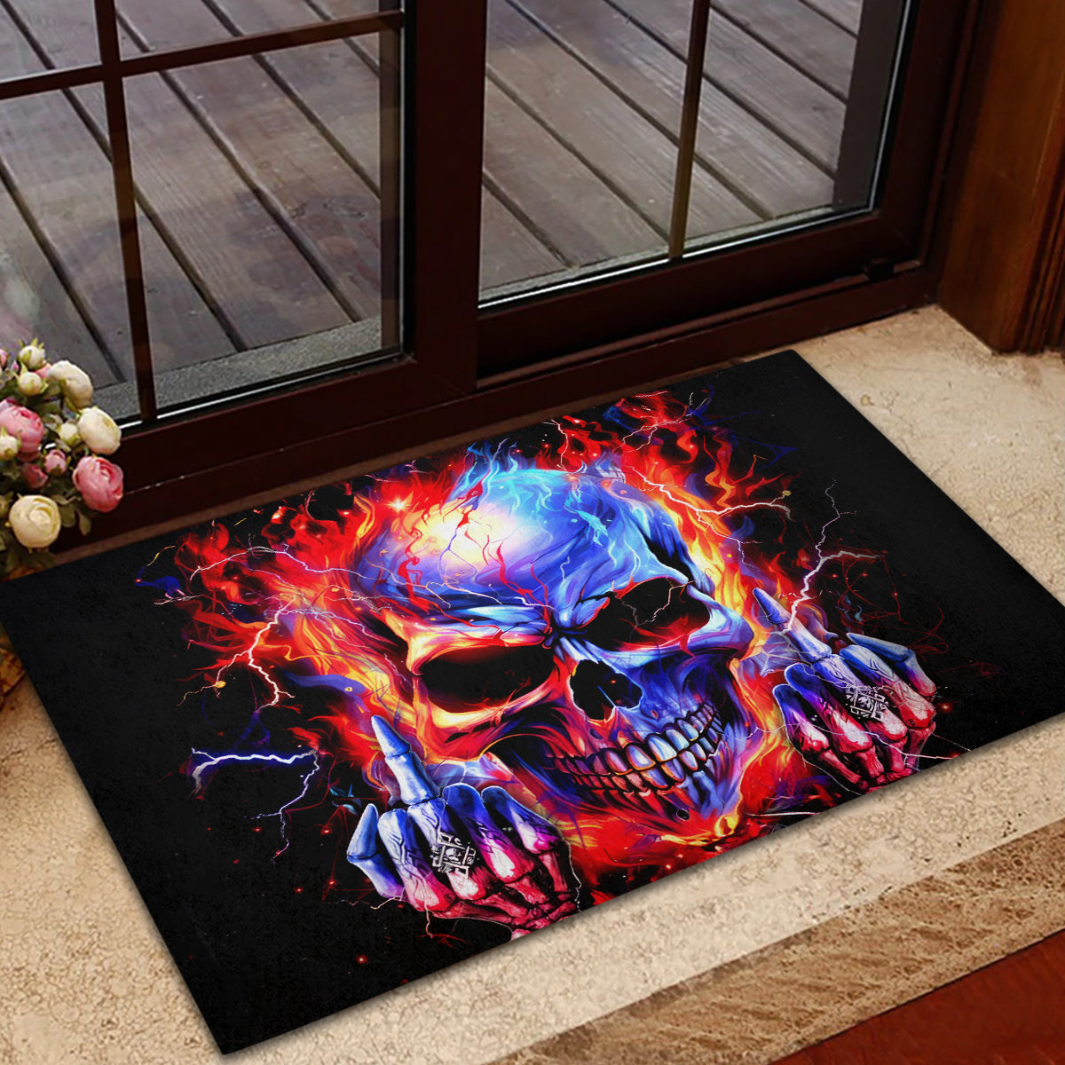 Flame Skull Rubber Doormat My Give A Fuck Is Broken But My Go Fuck Yourself Is Fully Functional - Wonder Print Shop