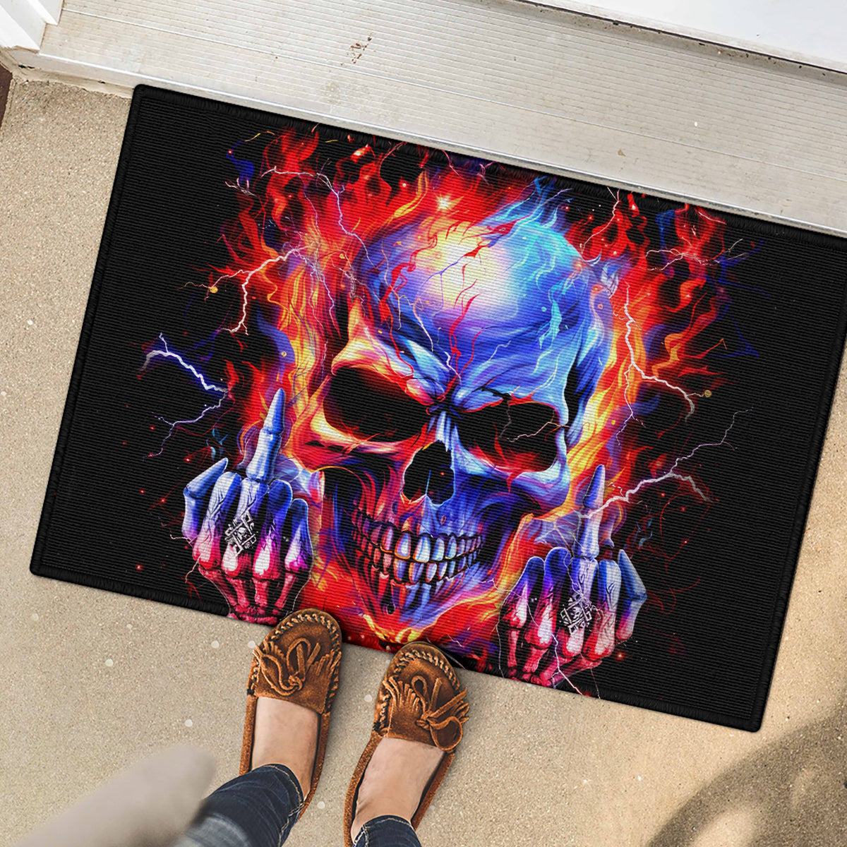 Flame Skull Rubber Doormat My Give A Fuck Is Broken But My Go Fuck Yourself Is Fully Functional - Wonder Print Shop